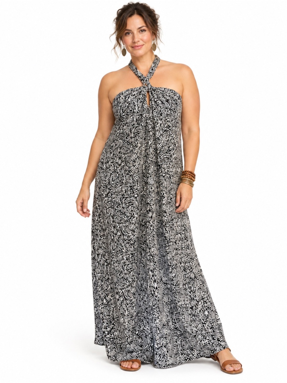 J. Jill Twisted Halter Maxi Dress Largeβ Black Elegant Paisley Rayon Lined